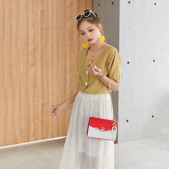 Túi Đeo Chéo Thời Trang Phong Cách Trẻ trung Da Mềm Khóa Bấm T30 Đỏ Tươi