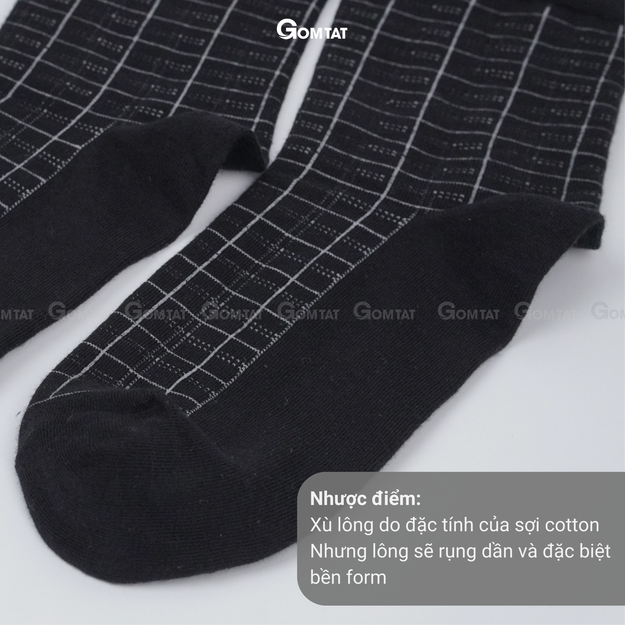 Tất Nam Công Sở Cổ Cao GOMTAT Màu Đen Caro Trắng Chất Liệu Cotton Cao Cấp Êm Mềm Đi Thoáng - GOM-TAY11-DENCAROTRANG