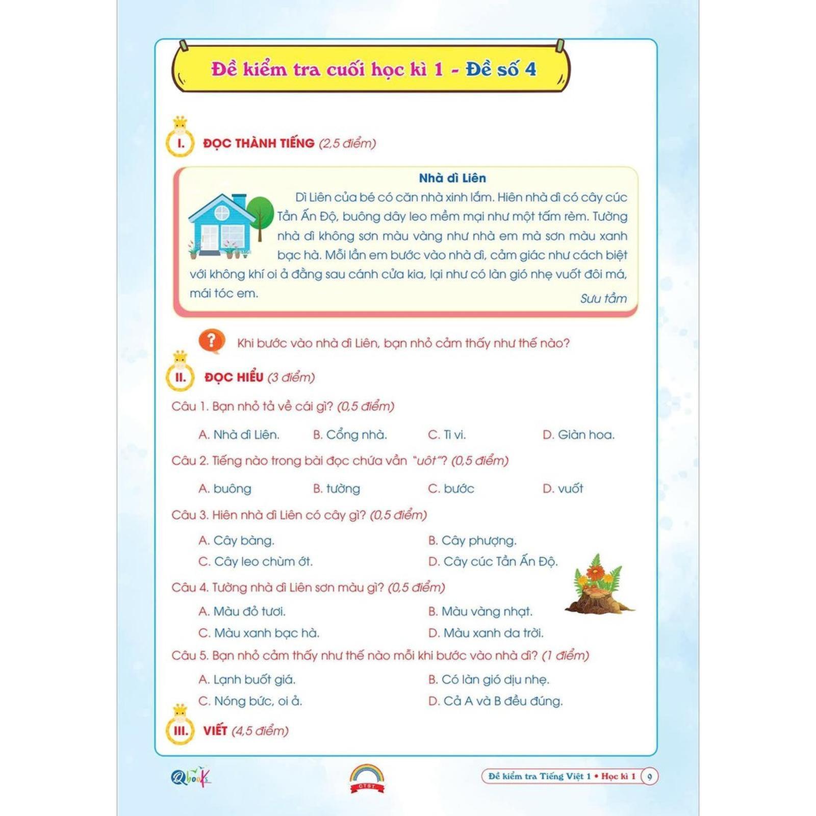 Đề Kiểm Tra Tiếng Việt Lớp 1 - Cả Năm - Chân Trời Sáng Tạo - Bản Quyền