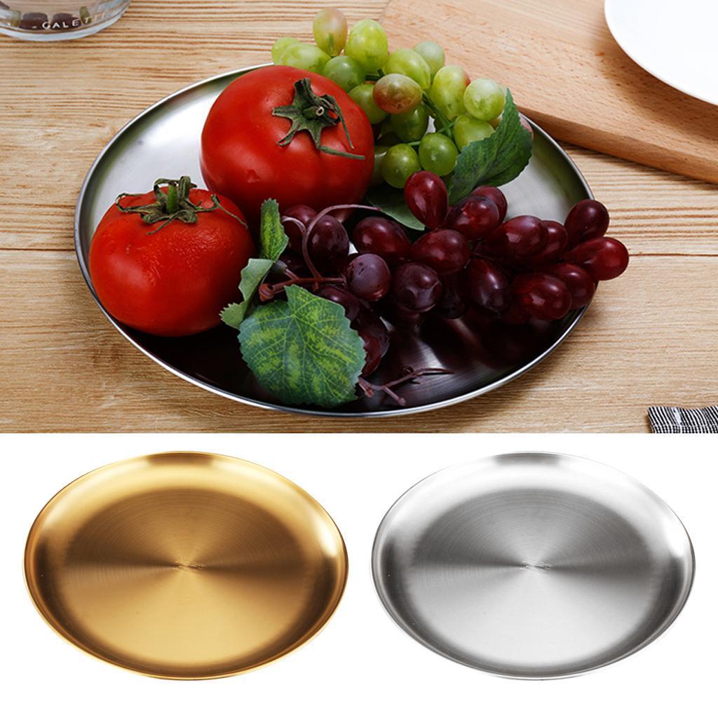 2 Color Dia.23cm Stainless Round Plates Dish Dinner Plates for Camping