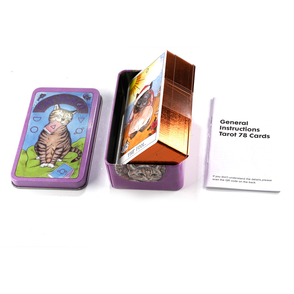 Mạ Cạnh] Bộ Bài Cat Tarot Hộp Thiếc Mạ Cạnh 78 Lá Đá Thanh Tẩy