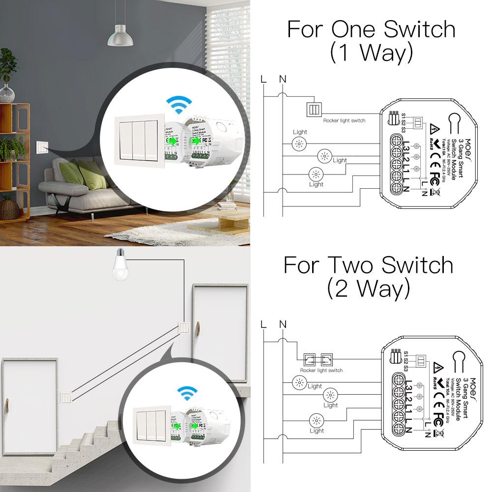 Mô-đun chuyển mạch Wi-Fi Công tắc đèn thông minh Điều khiển bằng giọng nói