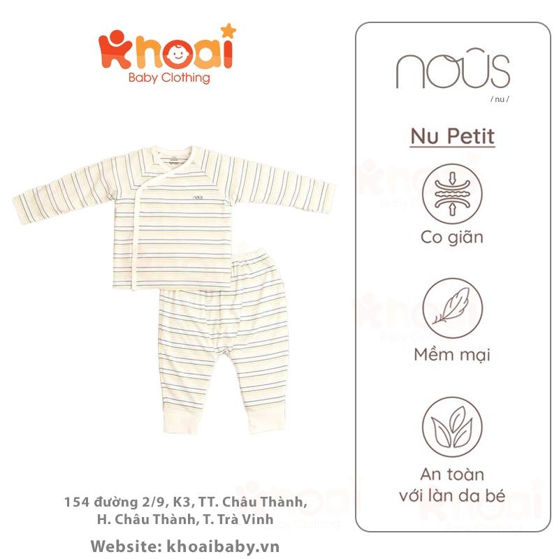 Bộ cài lệch Nous kẻ trắng xanh vàng Newborn - Chất liệu Nu Petit 95% cotton thiên nhiên