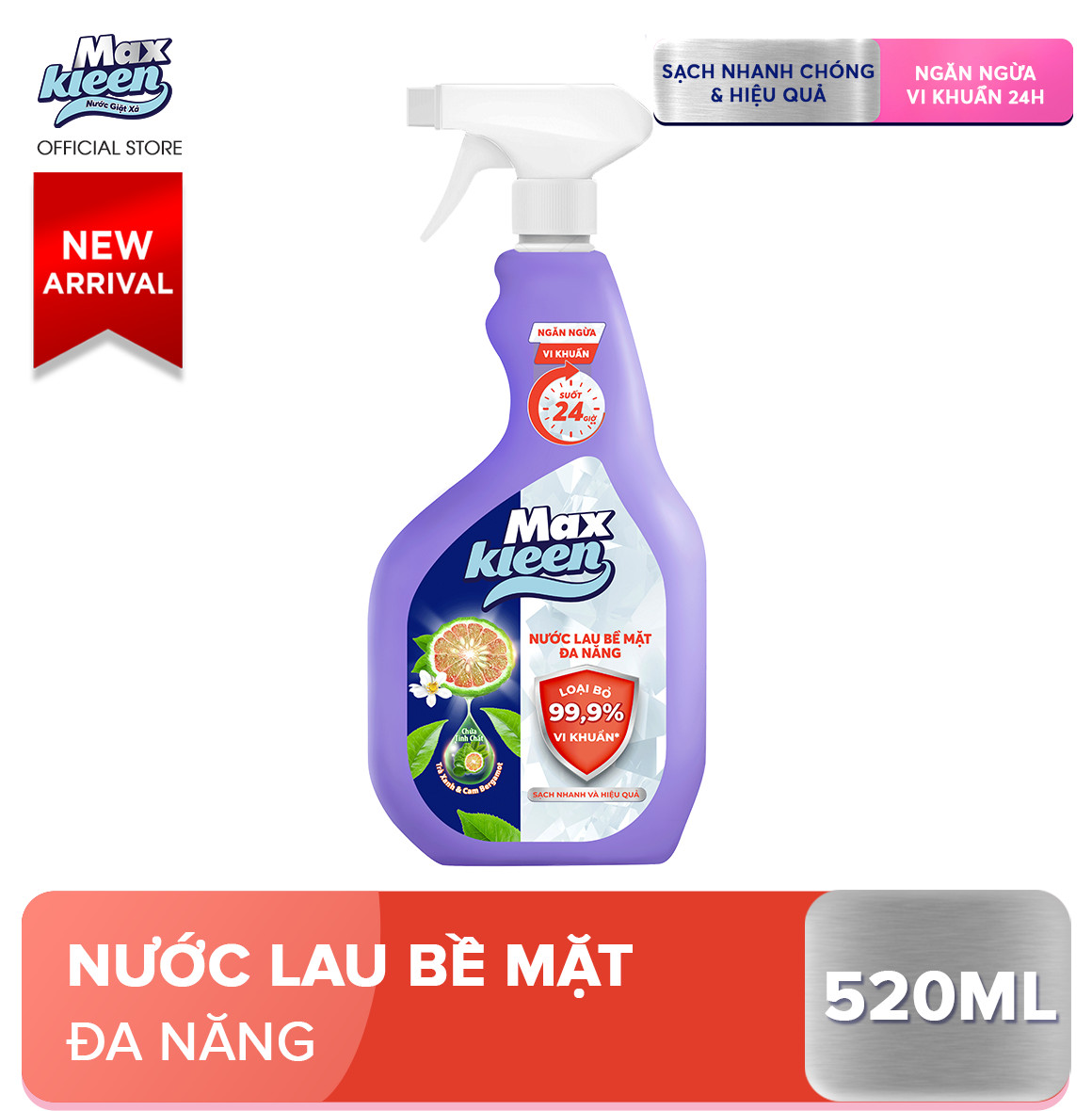 Combo Lau Bề Mặt MaxKleen Đa Năng: 1 chai xịt 520ml + 1 khăn ướt 30 miếng