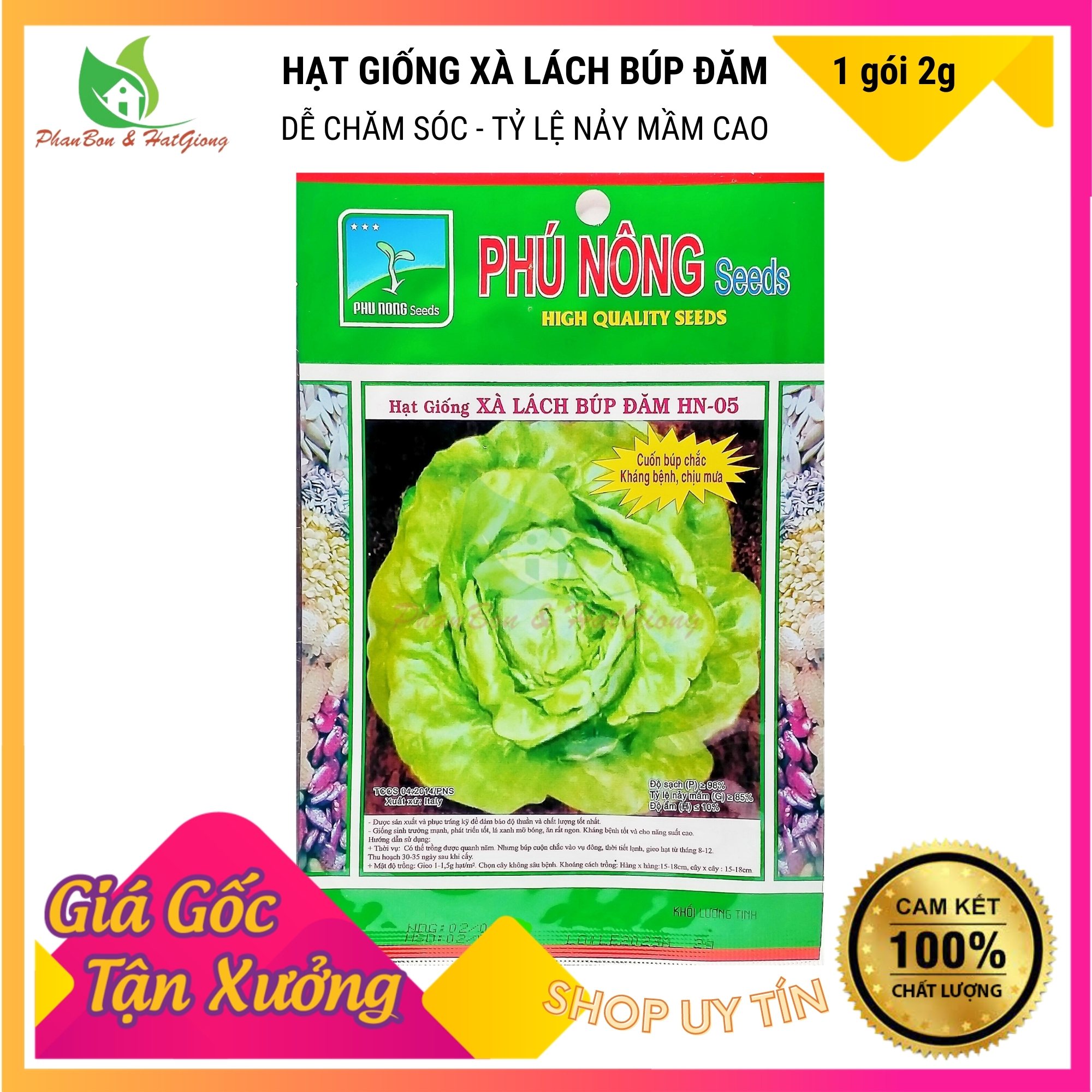 Hạt Giống Rau Xà Lách Búp Đăm, Cuốn Búp Chắc, Kháng Bệnh, Chịu Mưa - Phú Nông Seeds - Shop Phân Bón và Hạt Giống