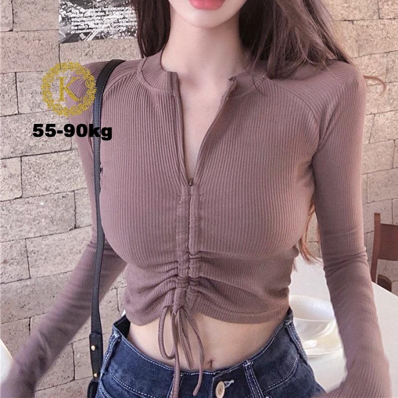 Áo croptop nữ tay dài bigsize 55-90kg kimfashion, Croptop bigsize rút ngực phong cách Hàn Quốc AT012