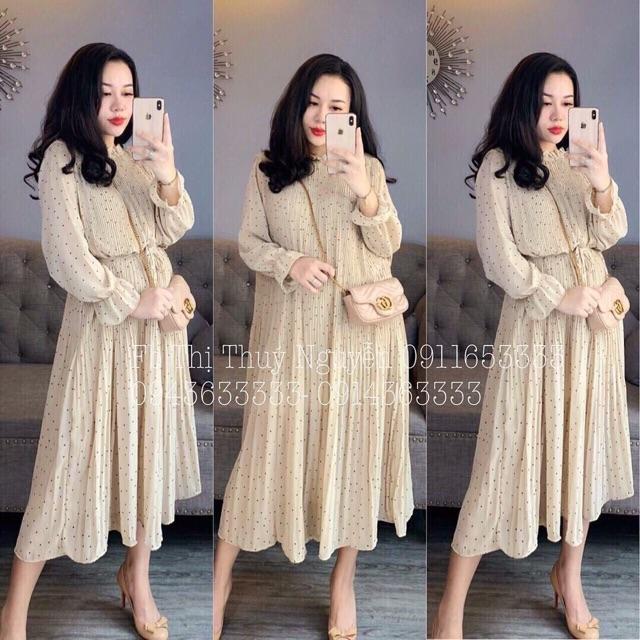 Váy bầu,đầm bầu dáng dài voan chấm bi thời trang