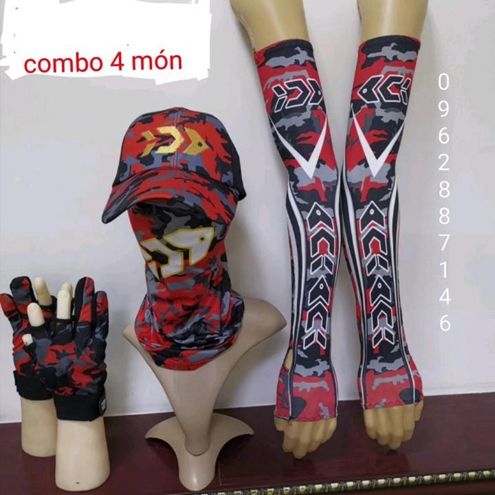 Combo mũ câu cá +găng tay+quấn cổ+ống tay lure daiwa