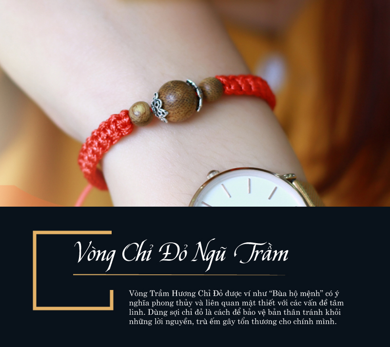 Vòng tay trầm hương chỉ đỏ may mắn Ngọc Cầu Trầm - Thành công,hạnh phúc - charm bạc S925 - Thiên Mộc Hương