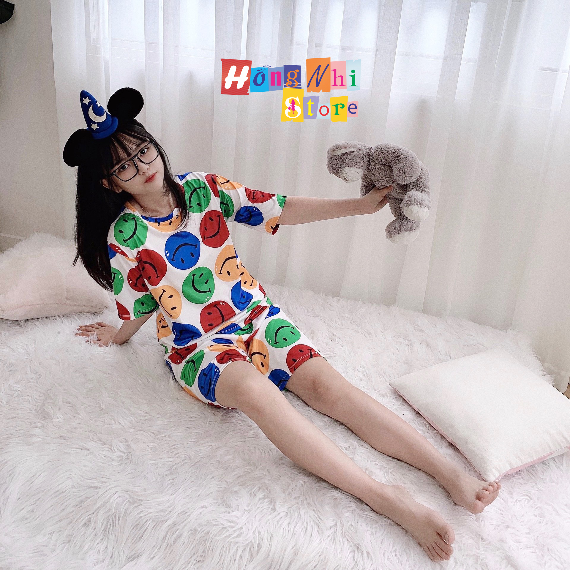 Bộ Ngủ Hoạt Hình Thun Thái Kèm Túi Vải Quần Đùi Dáng Rộng Cao Cấp - MM