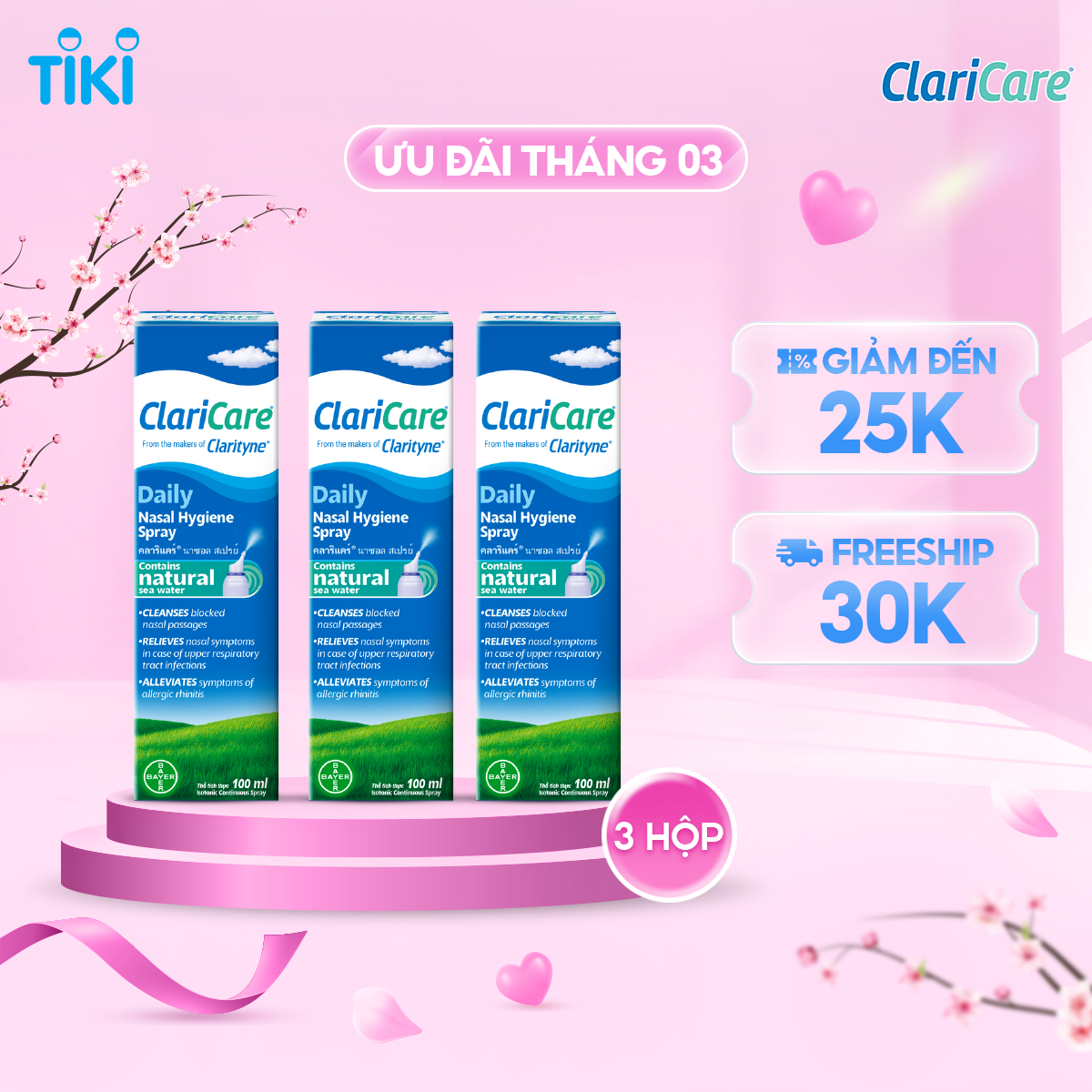 Combo 3 Dung Dịch Xịt Vệ Sinh Mũi CLARICARE 100ml x3 Giảm Các Chiệu Trứng Viêm Mũi Dị Ứng