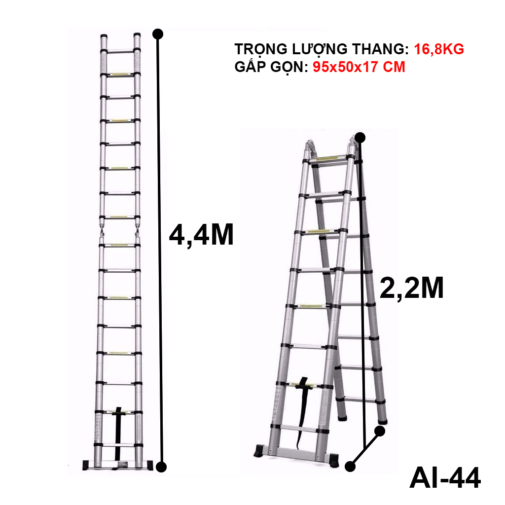 Thang Nhôm Rút Đa Năng 4m4 NKT-AI44E - Hàng Chính Hãng NIKITA - Công Nghệ Tiên Tiến Nhật Bản - Tiêu Chuẩn Châu Âu