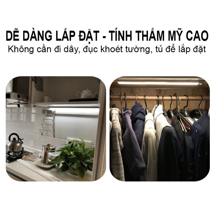 Đèn Led Tủ Bếp Cảm Ứng Vỏ Nhôm Cao Cấp Dùng Pin Sạc HM-AL