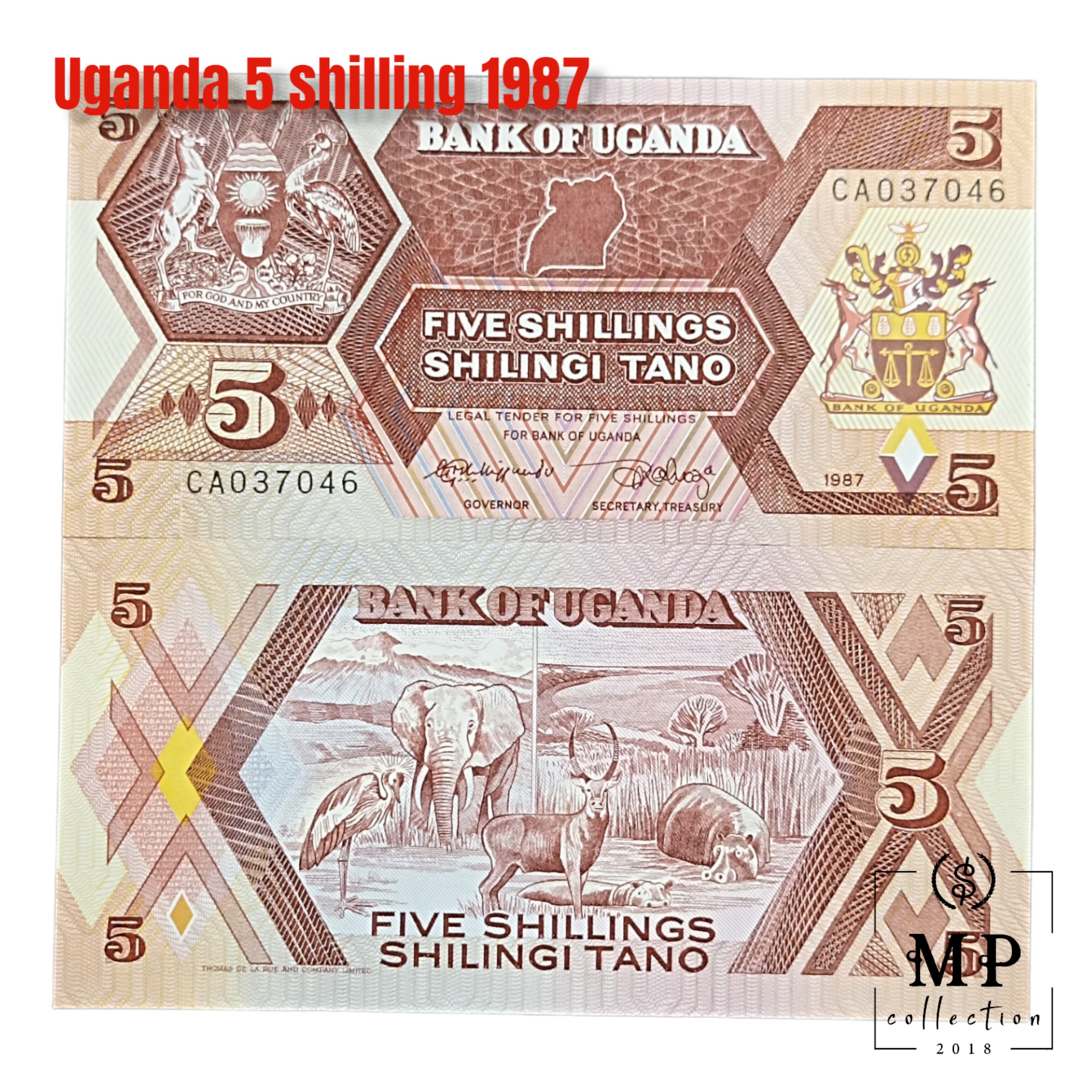 Uganda 5 shilling 1987 sưu tầm với hình ảnh các loài thú