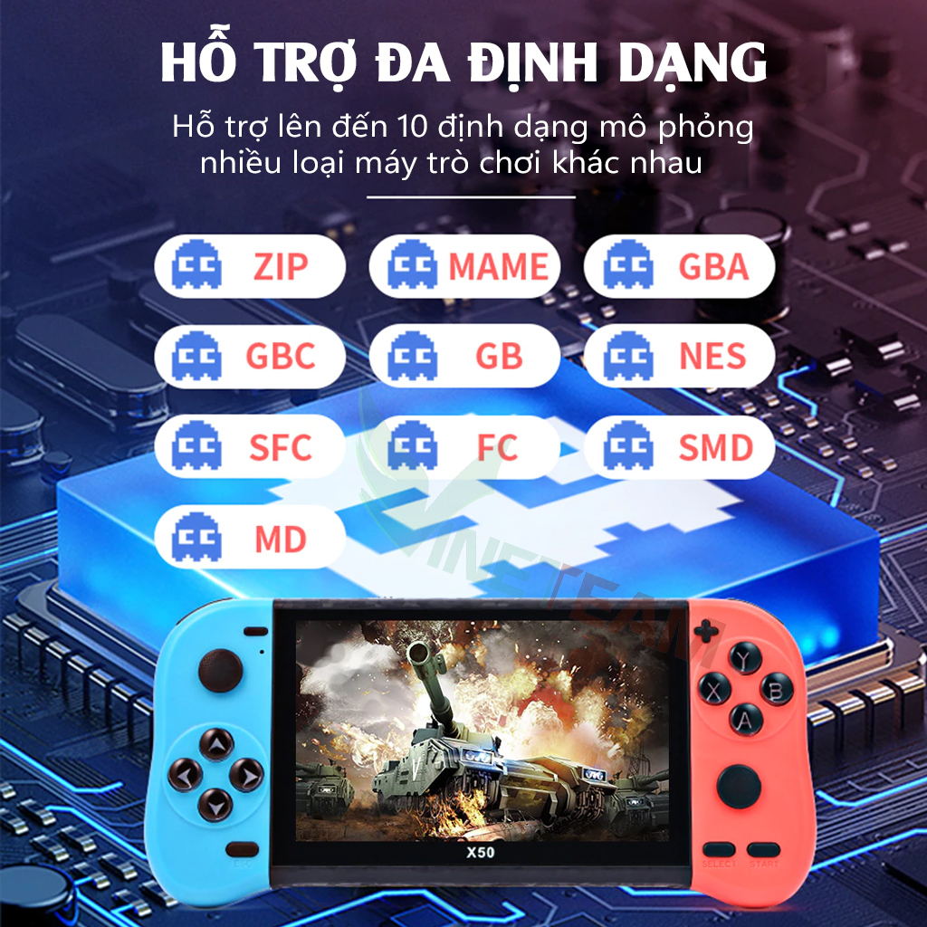 Máy Chơi Game Cầm Tay Vinetteam X50 5.1 Inch Chơi Game 6800 Trò Chơi GBA, GBC, GAME Thùng Hỗ Trợ Thẻ TF Tải Game Nghe Nhạc Xem Phim – Hàng Chính Hãng