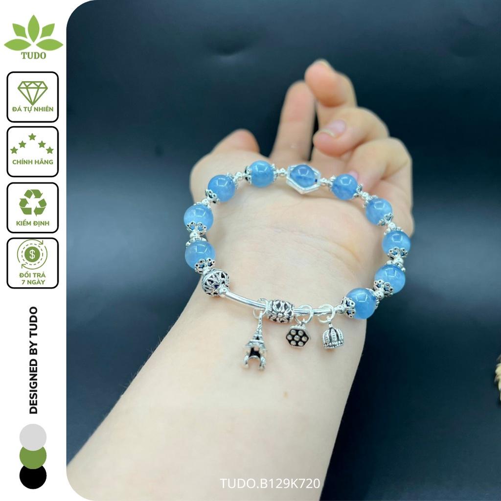 Vòng Tay Nữ Đẹp - Vòng Phong Thủy Mệnh Thủy Mộc B129K720 VCBAQUA Charm Bạc Eiffel, Vương Miện