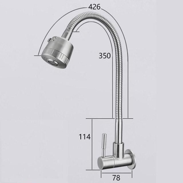 Vòi rửa chén bát đơn lạnh cắm tường inox 304 xoay 360 độ (vòi bếp, vòi rửa bát )