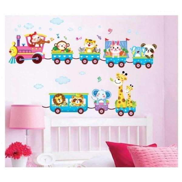 Decal dán tường hình đoàn tàu chở bầy thú