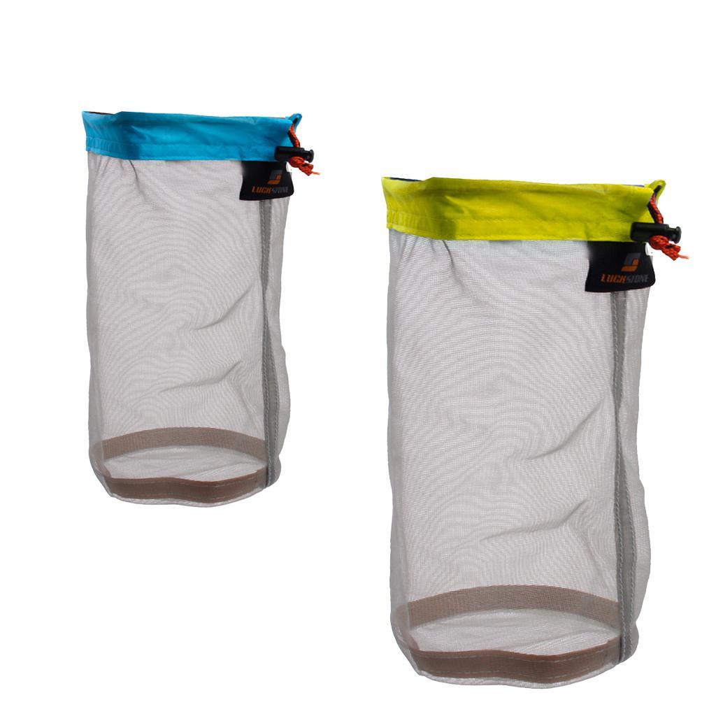 2 Pieces S & L Ultralight Drawstring Net Mesh Stuff Sack Blanket Jacket Storage Bag for Travel Hiking