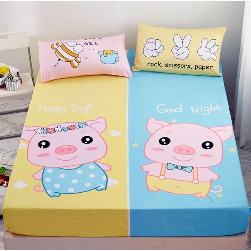 Bộ Ga Gối Cotton Hoạ Tiết 3d Cho Bé Yêu Mẫu 2 CON HEO