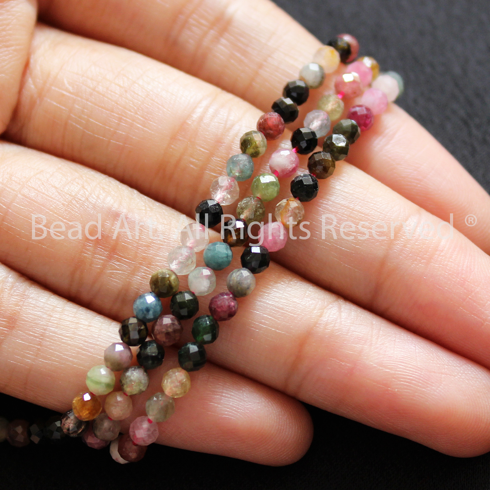 3MM Đá Tourmaline Đa Sắc Giác Cắt Tự Nhiên Loại A, Đá Phối Vòng Tay Phong Thuỷ, Chuỗi Hạt - Bead Art