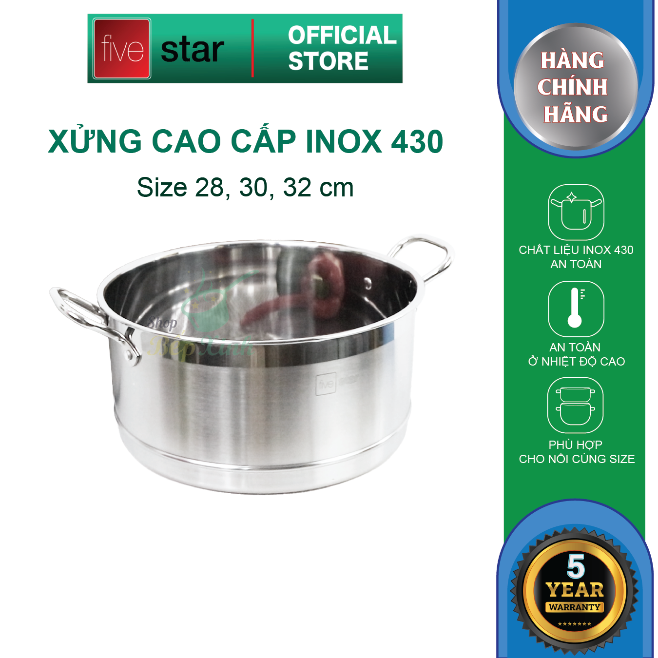 Xửng Hấp Fivestar - Bạc (Tặng 10 Muỗng Ăn Inox)
