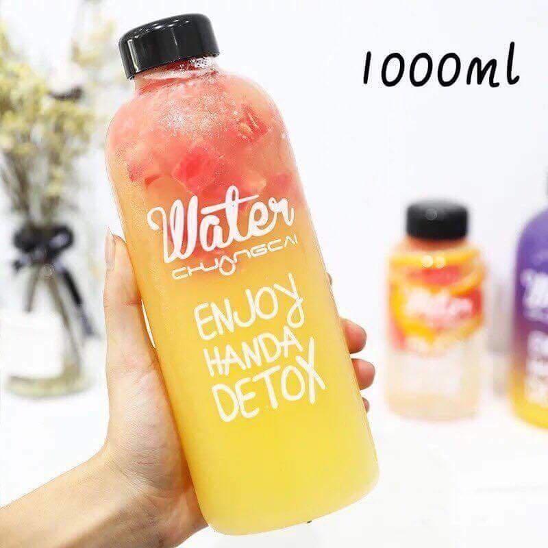 Bình Đựng Nước Detox 1000 ml Water Pong Dang Trong Suốt Kèm Túi Vải