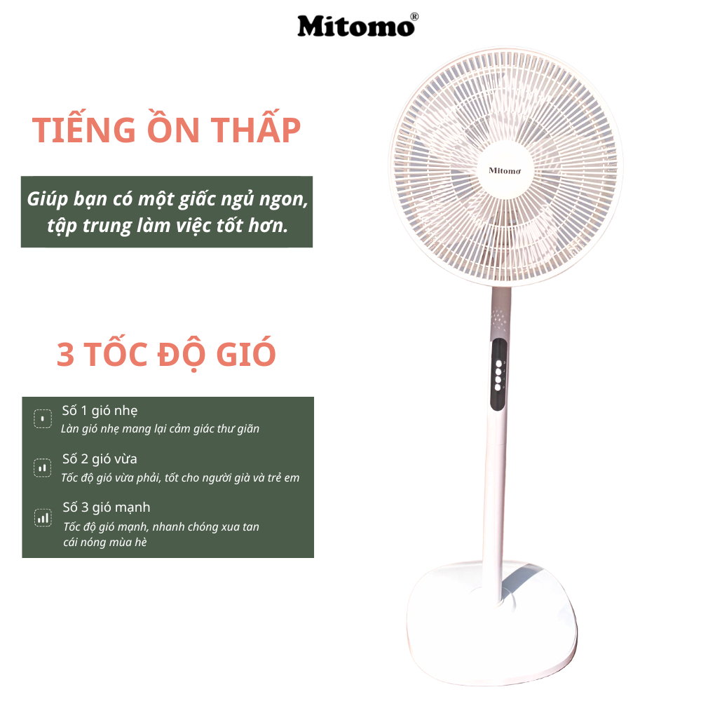 Quạt Đứng 5 Cánh Mitomo FCE-40 hàng chính hãng, Điều Khiển Từ Xa, Hẹn Giờ, Tiếng Ồn Thấp