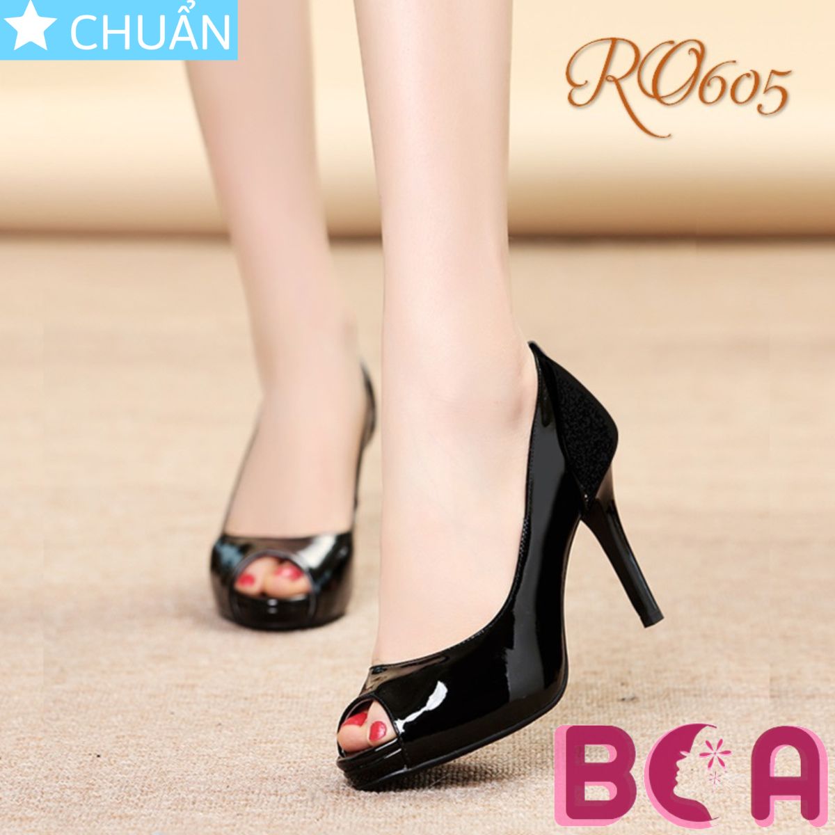 Giày cao gót nữ gót nhọn hở mũi 9p RO605 màu đen ROSATA tại BCASHOP thiết kế đơn giản nhưng sang trọng và thời thượng