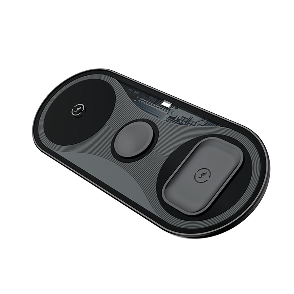 Bộ sạc không dây X399 3 trong 1 cho Điện thoại di động + Apple Watch + Tai nghe TWS BT Sạc nhanh 15W Màu Đen
