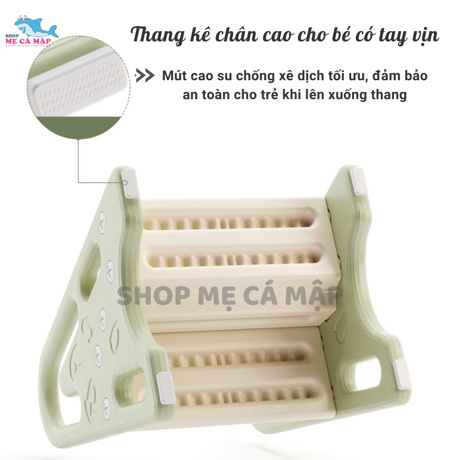 Thang mini ghế đôn 2 bậc cho bé có tai vin, Nhựa cao cấp tải trọng lên tới 75kg