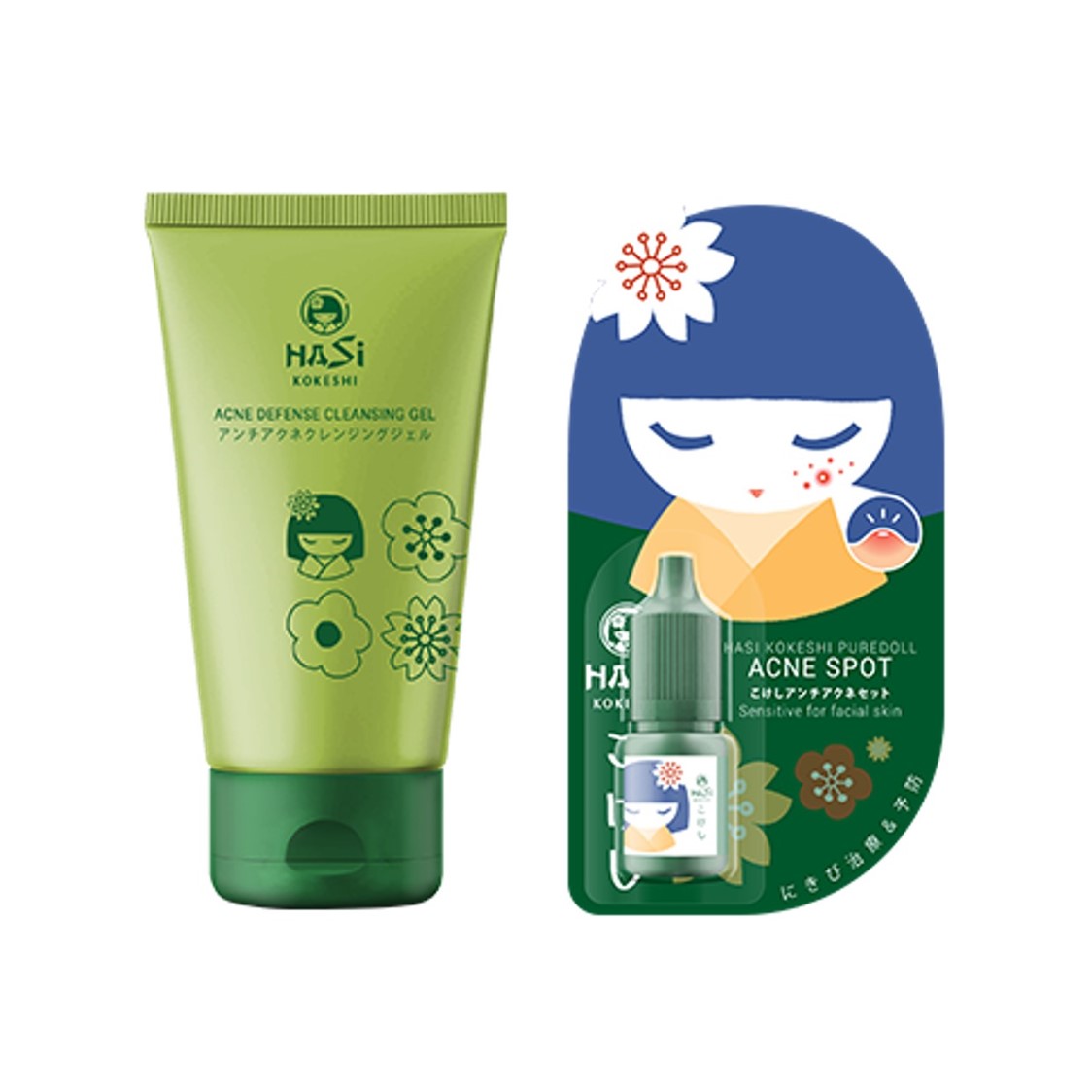 Combo Chăm Sóc Da Mụn Hasi Kokeshi [Gel Rửa Mặt 100ml + Chấm mụn 5ml]