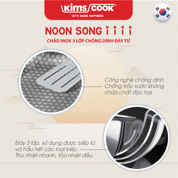 Chảo KIMS COOK Noon Song inox 3 lớp đáy từ chống dính 2 mặt