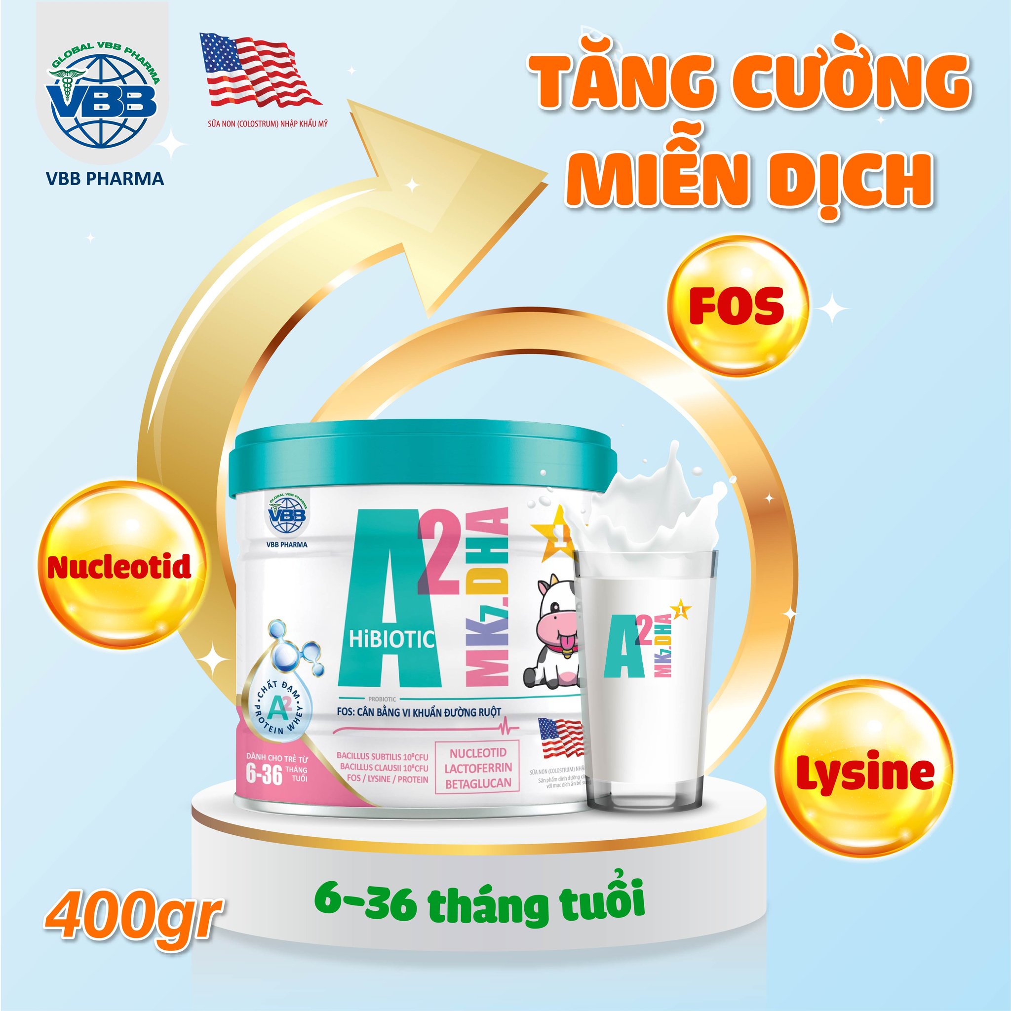 Sữa Bột A2 Mk7.DHA HiBaby- Phát triển toàn diện
