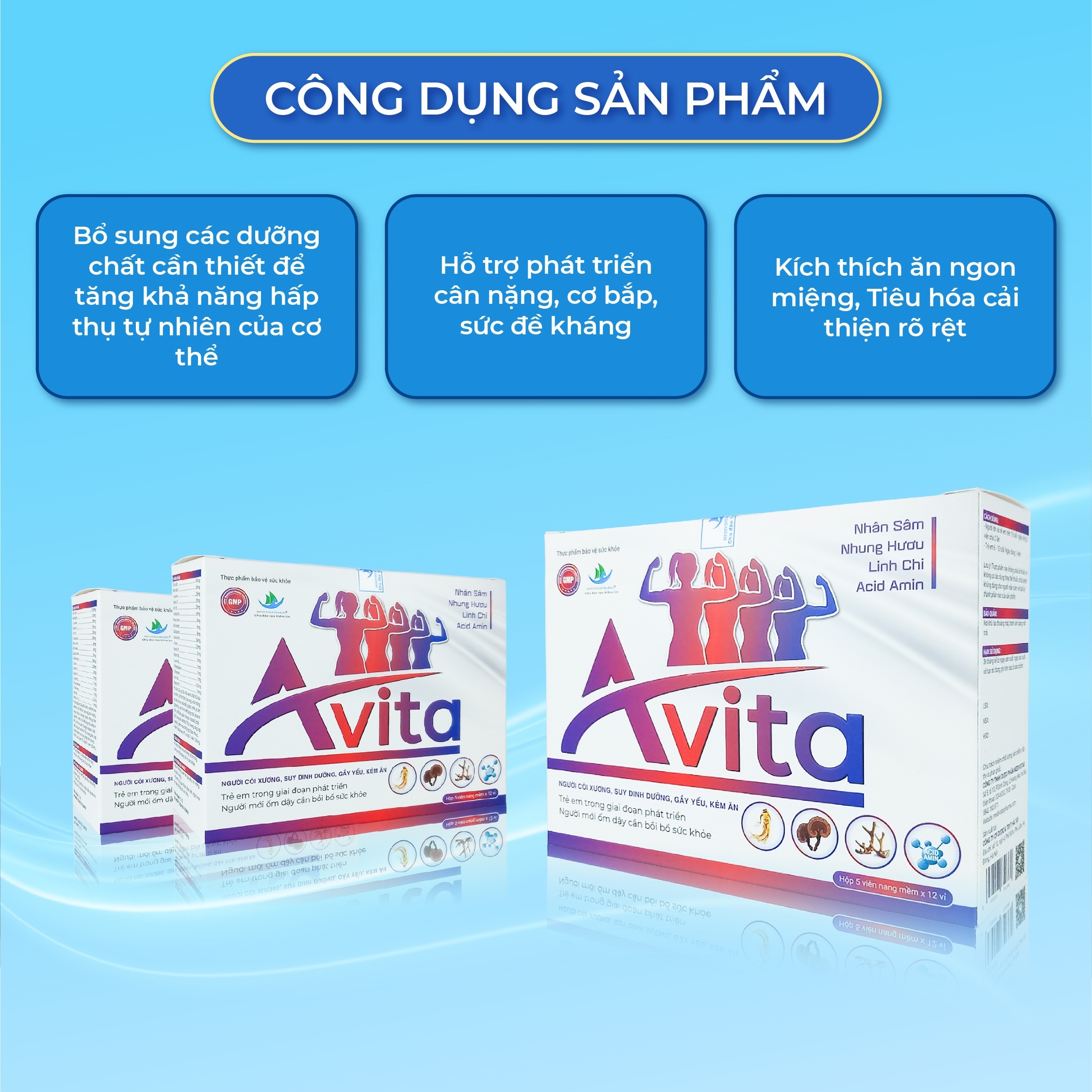 Combo 2 Hộp Viên Uống Tăng Cân AVITA Dành Cho Người Gầy Yếu, Giúp Tăng Sức Đề Kháng, Bồi Bổ Sức Khỏe Không Tích Nước, 60 Viên/Hộp