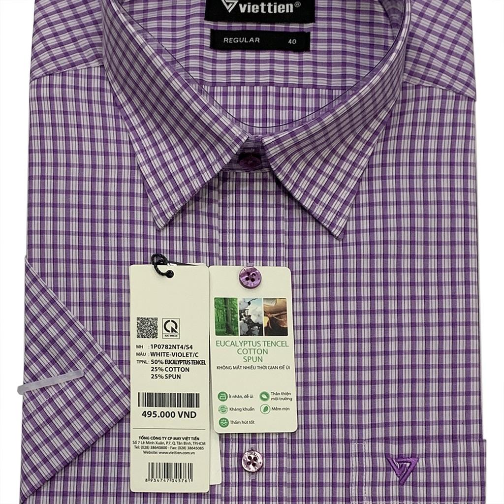 Viettien - Áo sơ mi nam ngắn tay vải bạch đàn regular 1P0782