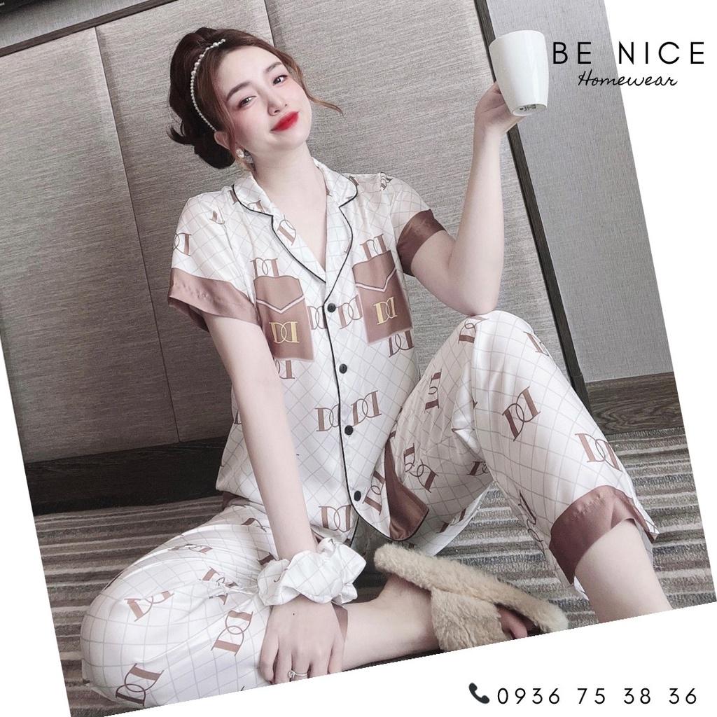 Bộ pijama tay ngắn quần dài họa tiết lạ mắt tặng kèm cột tóc Be Nice Homewear