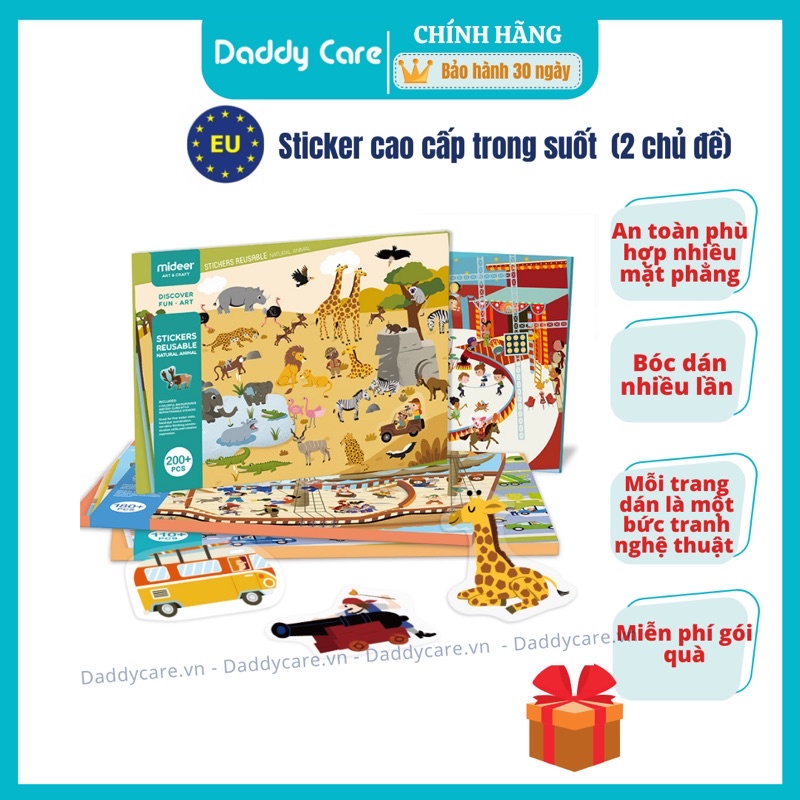 Sticker cho bé hình dán cute trong suốt Dán Nhiều Lần Stickers Reusable, Sticker dán tường trang trí sổ