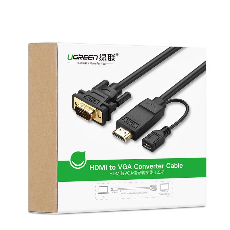 Dây Cáp Chuyển Đổi HDMI To VGA Hỗ Trợ Nguồn Ugreen 30449 (1.5m)  - Hàng Chính Hãng