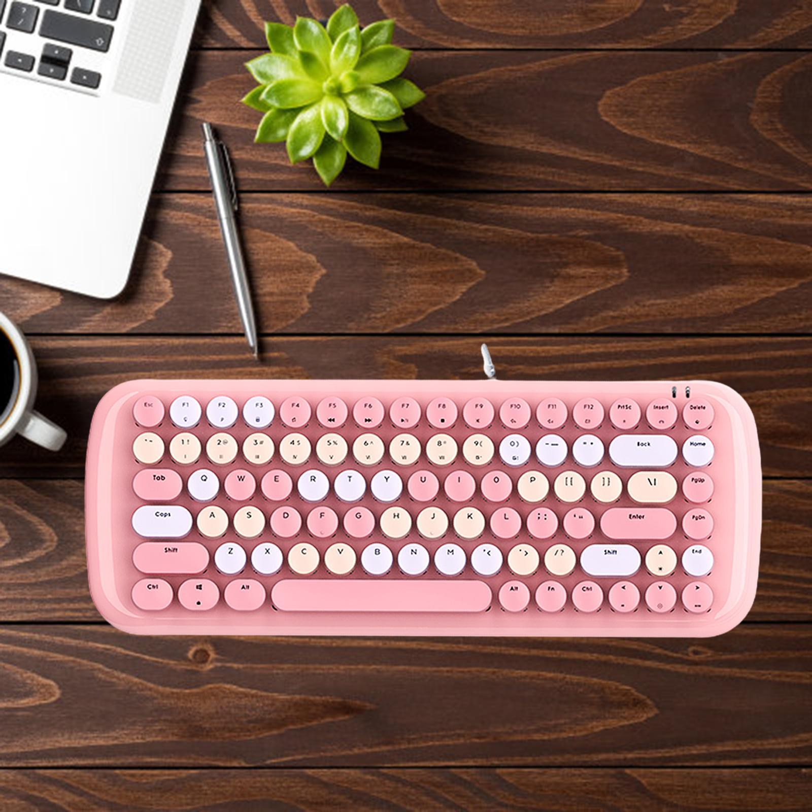 Colorful USB Wired Mechanical Keyboard 84 keys Retro Round Keycaps w/Backlit