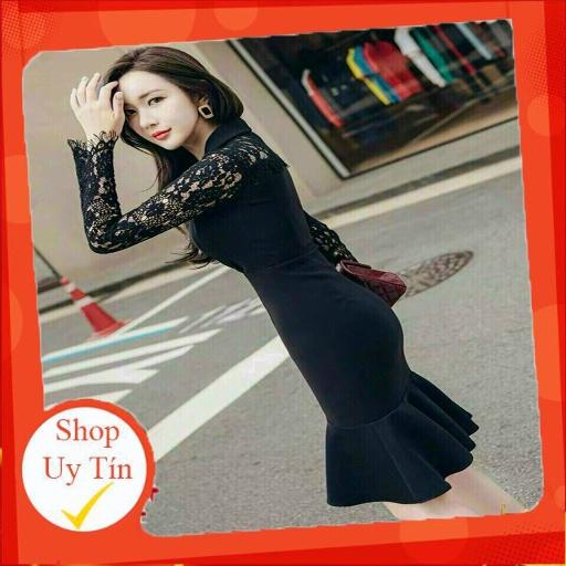 ĐẦM ÔM ĐUÔI CÁ CỔ VEST PHỐI REN MI