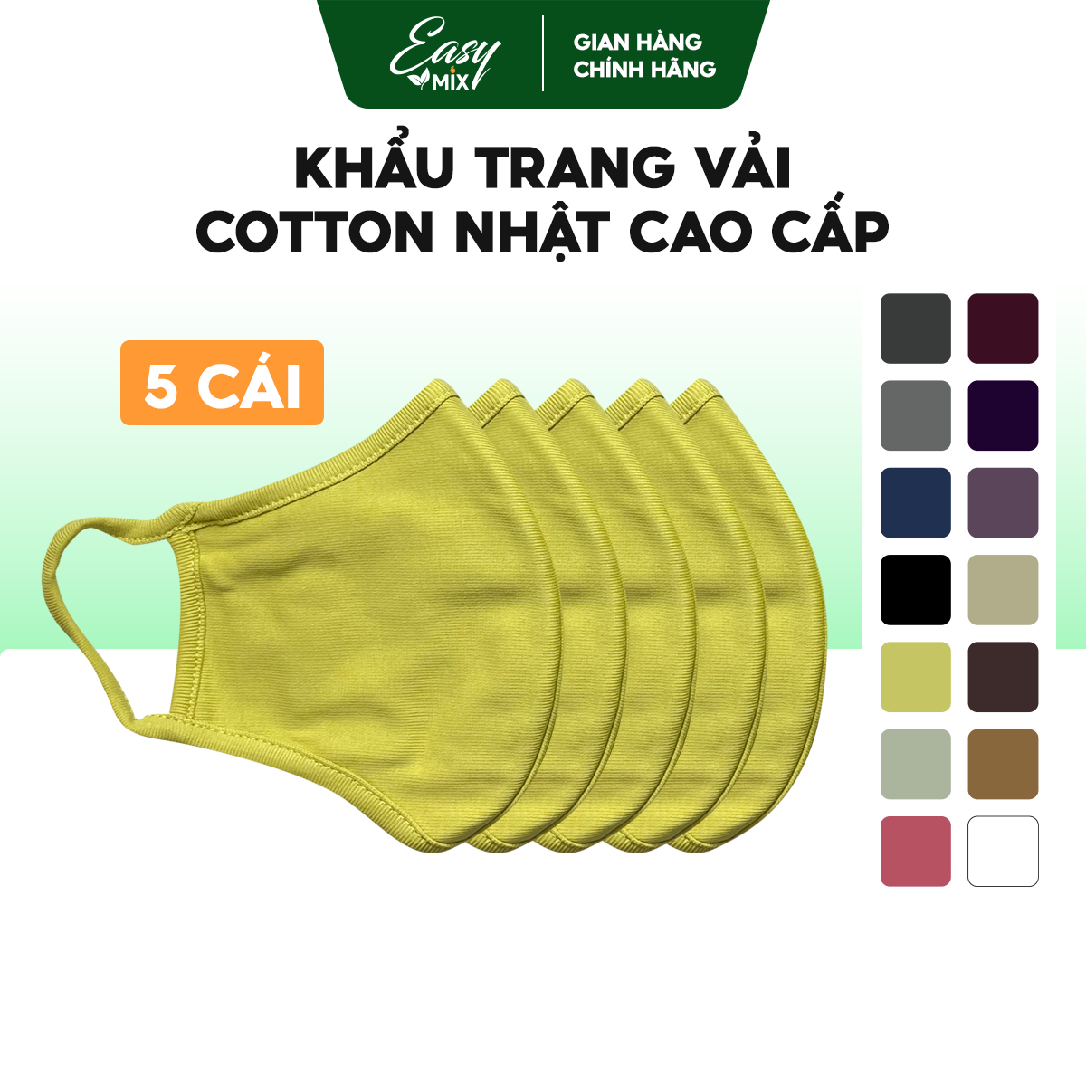 Khẩu Trang Vải Nam Nữ Khẩu Trang Nhiều Màu Cotton Nhật Cao Cấp Chống Nắng Combo 5 Cái - Combo 5 cái Vành Chanh