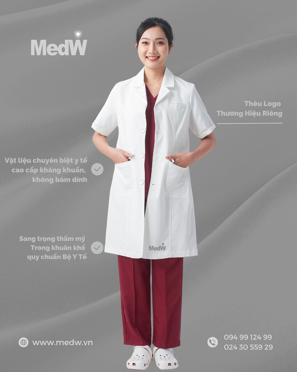 MedW Ceres Lab Coat (Nữ Tay Ngắn) Áo Blouses Bác Sĩ  Trang Phục Y Tế Bác Sĩ, Điều Dưỡng Thiết Kế Pháp Cách Tân Trang Trọng Thẩm Mỹ, Vật Liệu Y Tế Cotton Nhật Nhập Khẩu Chuyên Biệt Không Bám Dính, Xếp Ly Giữ Dáng