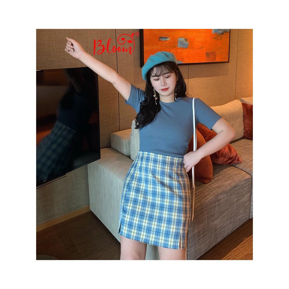 Chân váy nữ chữ A lưng cao Caro Xanh phiên bản BIGSIZE Chân váy caro Hàn Quốc phối đồ cute CV01