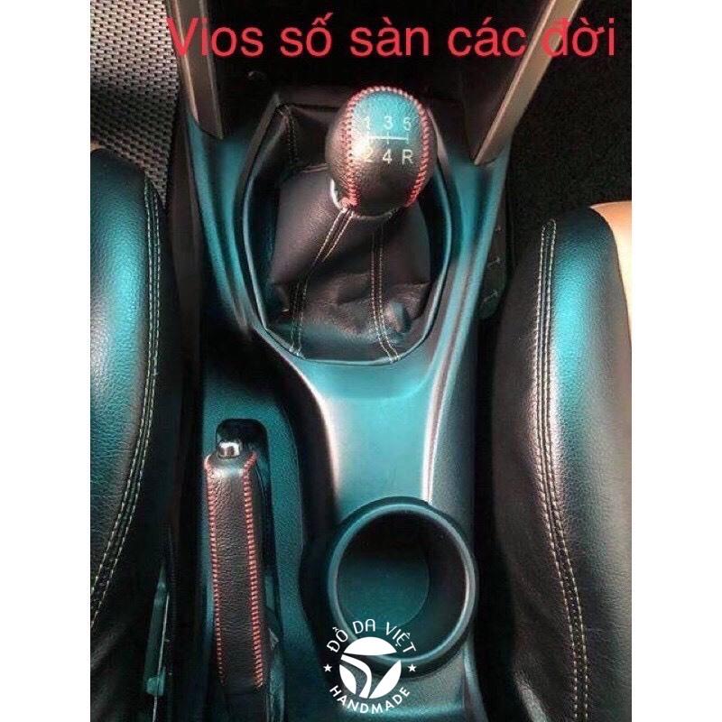 Bọc cần số, phanh tay TOYOTA VIOS SỐ SÀN TẤT CẢ CÁC ĐỜI da bò thật 100%, bảo hành 2 năm
