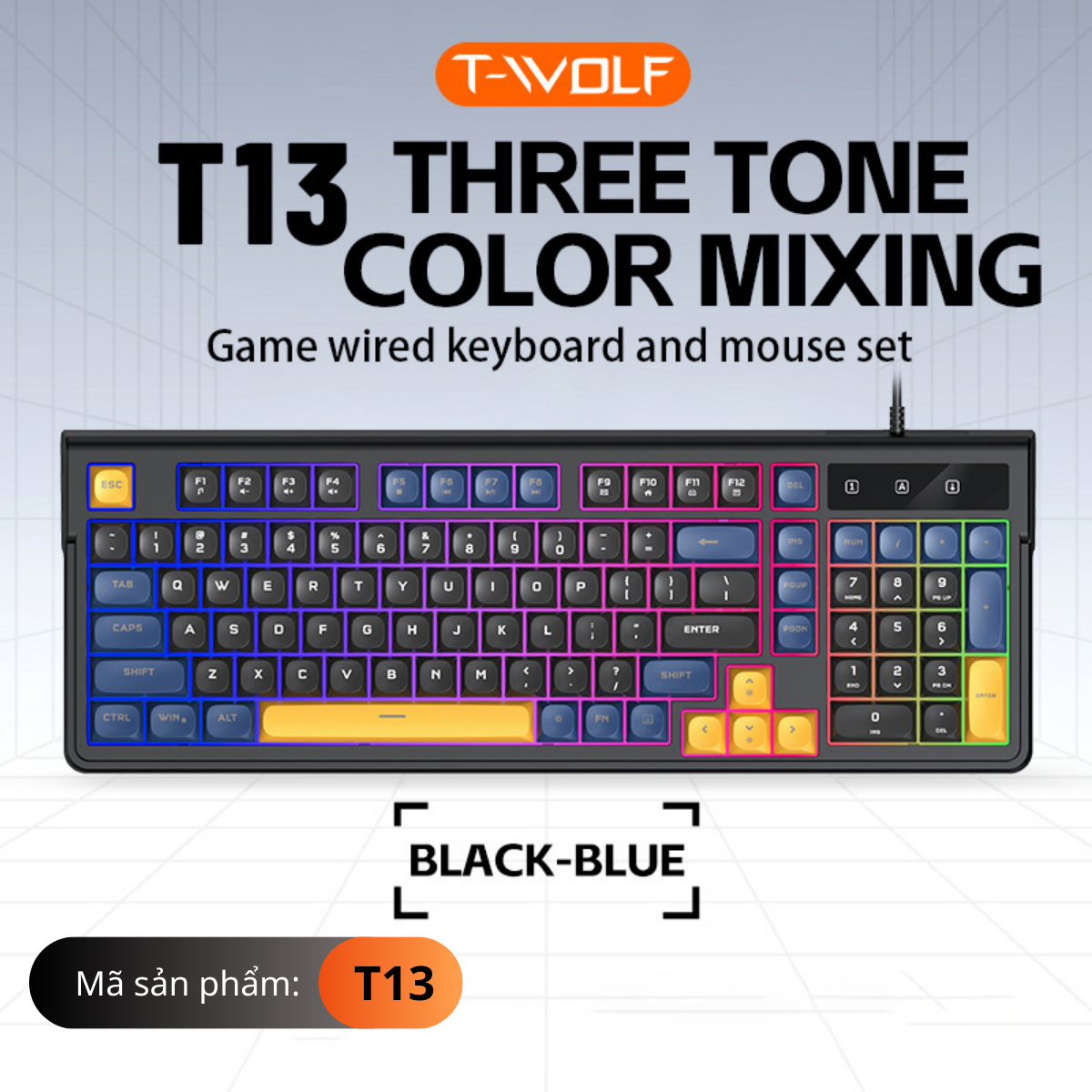 Bàn Phím Giả Cơ T-WOLF T13 (Gray-MilkTea/ MilkTea-Gray/ Black-Blue/ Blue-Black) – Hàng Chính Hãng
