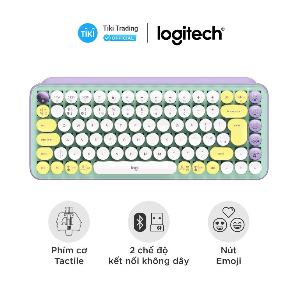 Bàn phím cơ không dây bluetooth | USB Logitech POP KEYS - phím emoji có thể tùy chỉnh - Màu