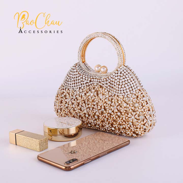 Ví Clutch Cầm Tay Đi Tiệc Đính Đá Pha Lê Swarovski Cao Cấp Bảo Châu-VI-SW