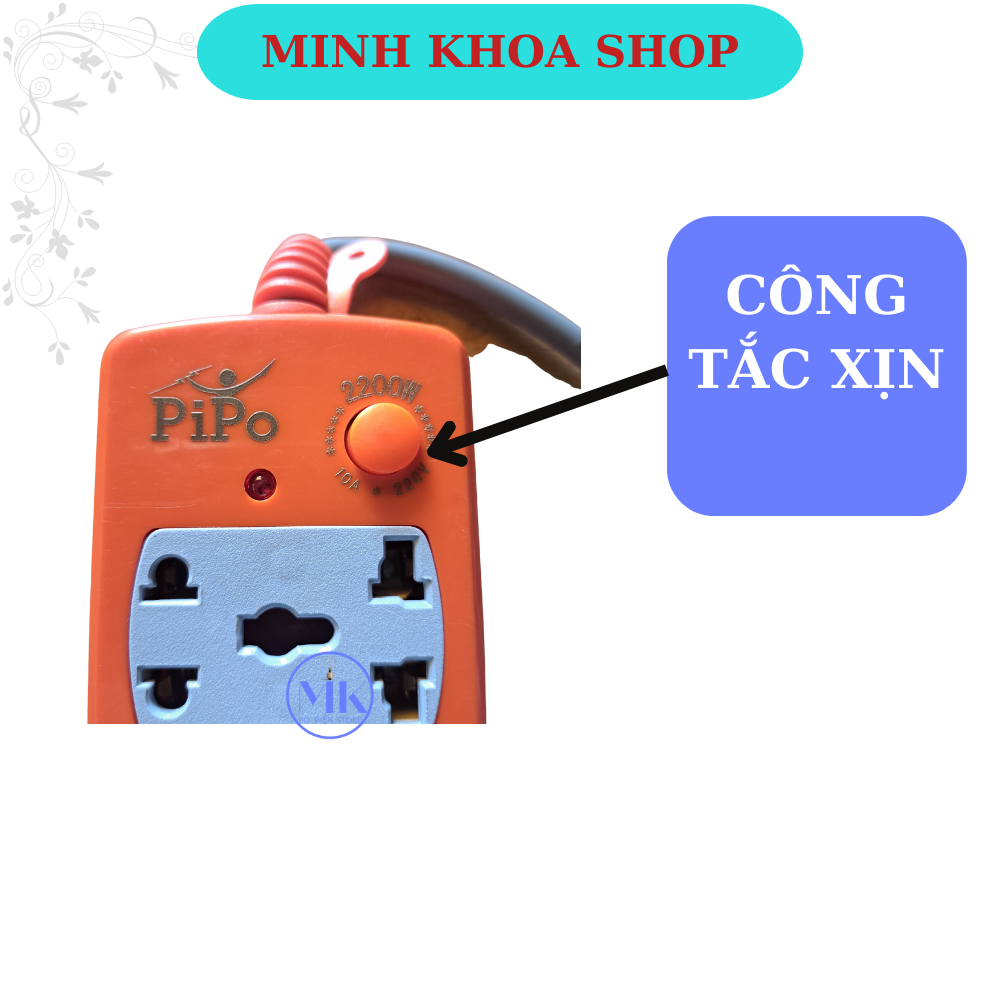 Ổ  điện dài, Ổ  điện dây dài  3m,5m công suất 2200w, 6 ổ cắm, có sứ cách điện an toàn PIPO p3-22