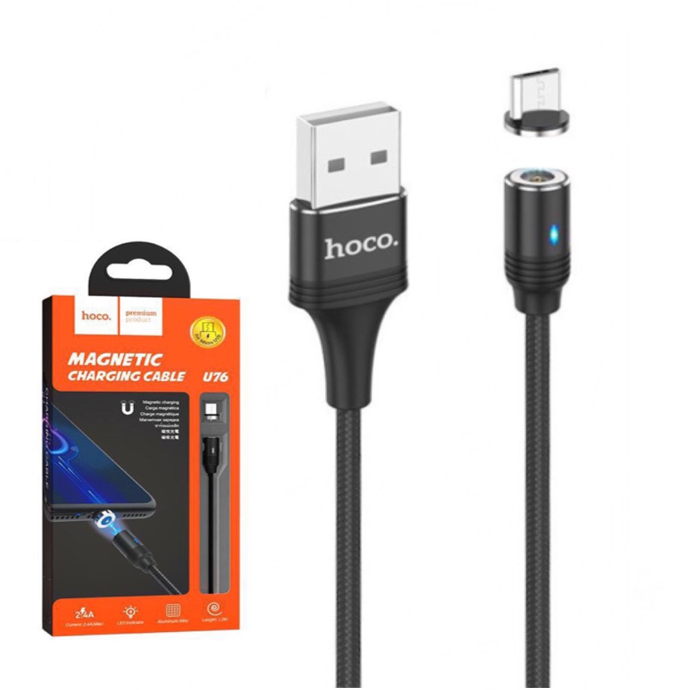 Cáp sạc từ tính nam châm hoco u76 micro usb 2.4A dây dài 1m cho andoird - hàng chính hãng